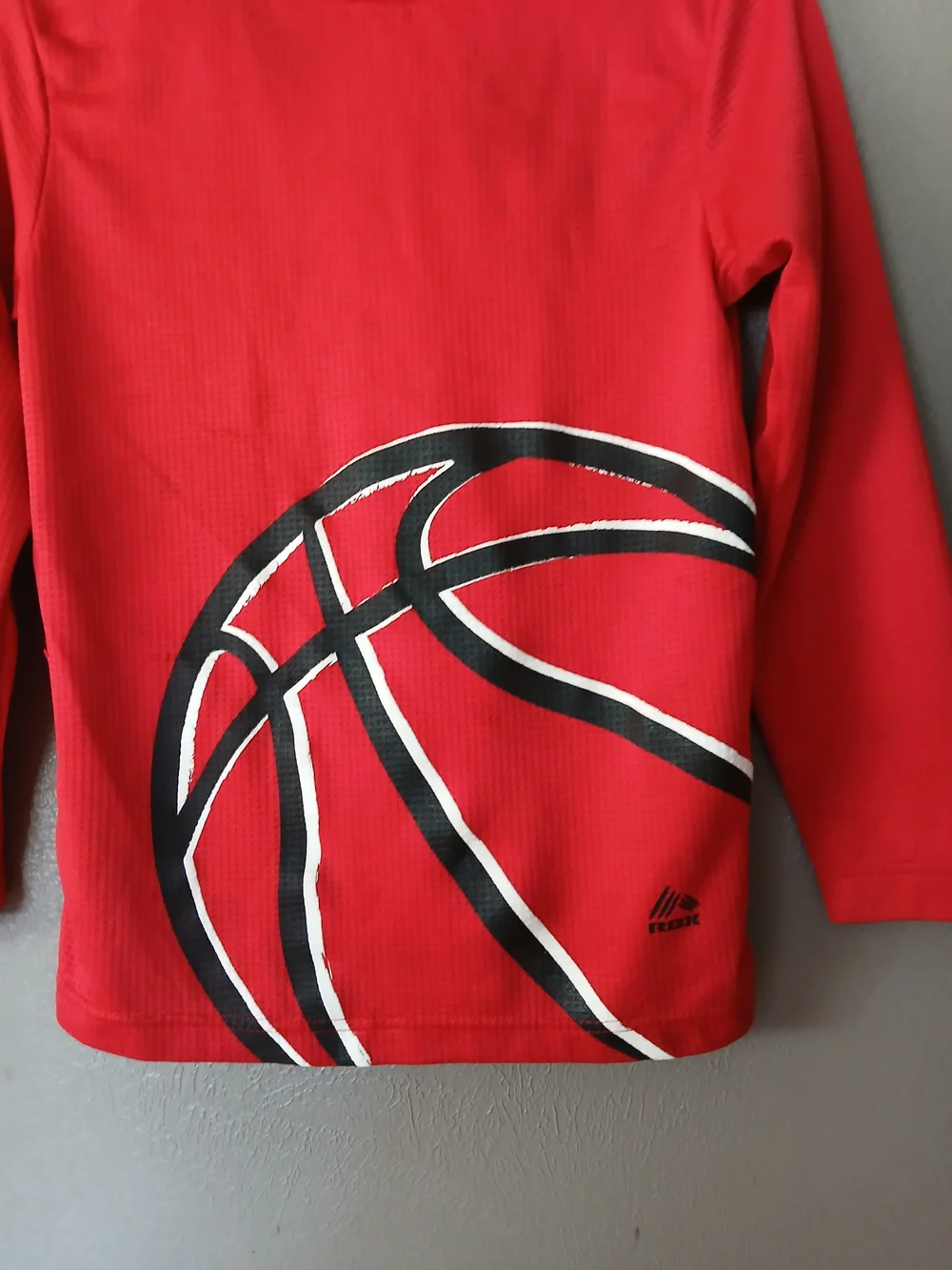 RBX Red Long Sleeve Hoodie Tee with Basketball Graphic